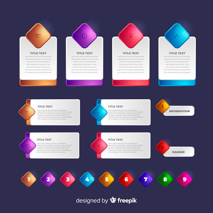 Vector Gratis template koleksi elemen infografis mengkilap realistis