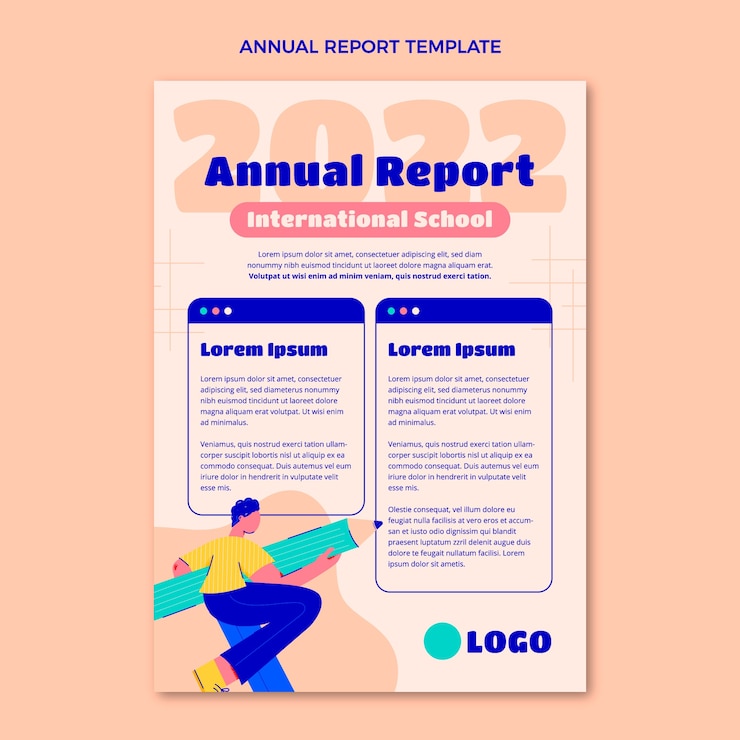 Vector Gratis template laporan tahunan sekolah internasional minimalis datar