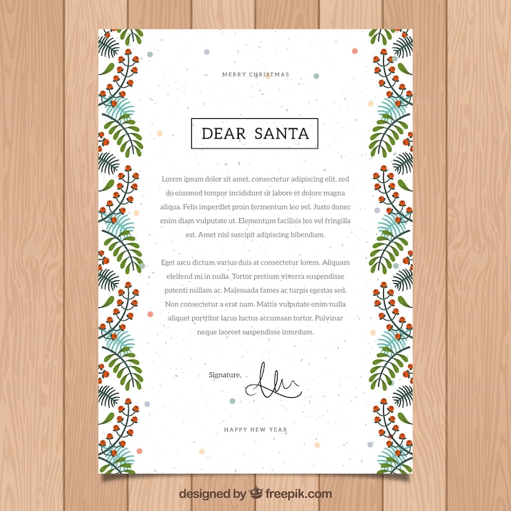 Vector Gratis template of a letter to santa with an ornamental frame