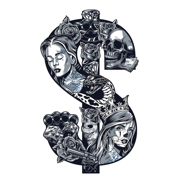 Vector Gratis template tato gaya chicano vintage