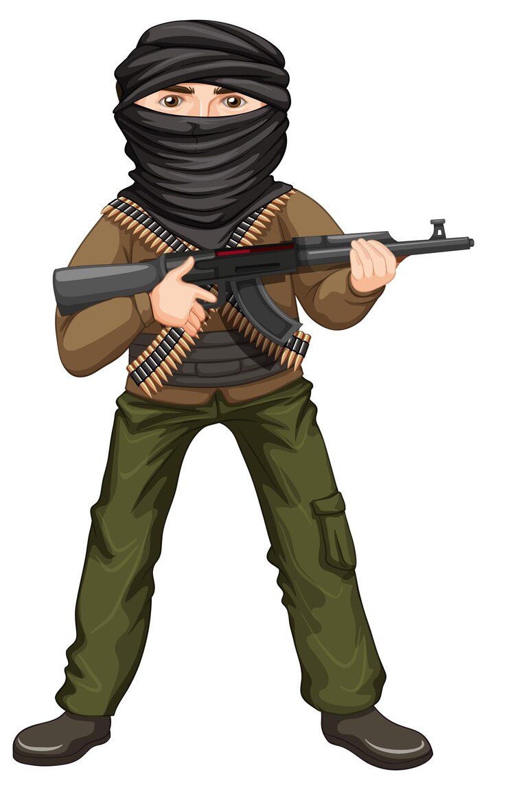 Vector Gratis terrorist holding rifle gun