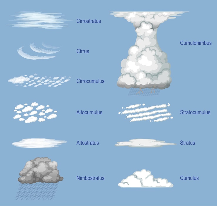 Vector Gratis the different types of clouds with names