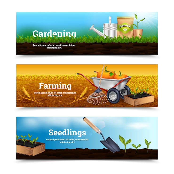 Vector Gratis three gardening horizontal banners