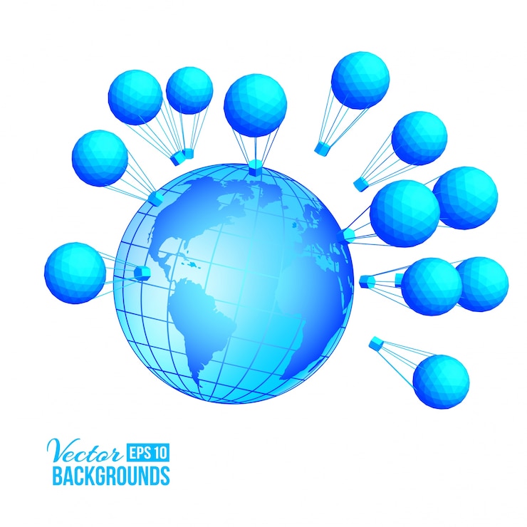 Vector Gratis three global map balloon on blur background