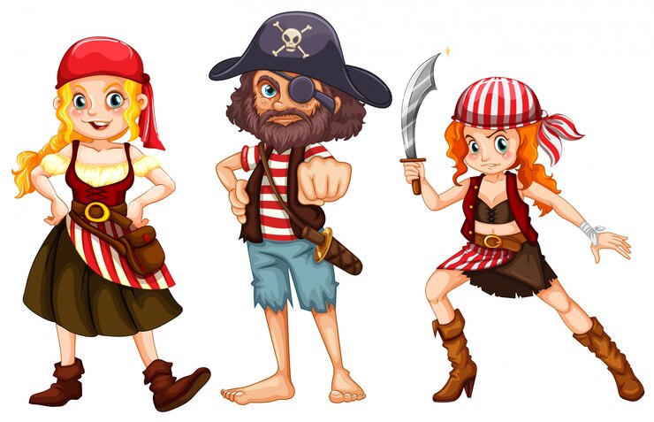 Vector Gratis three pirate characters on white background