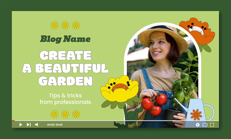 Vector Gratis thumbnail youtube berkebun datar