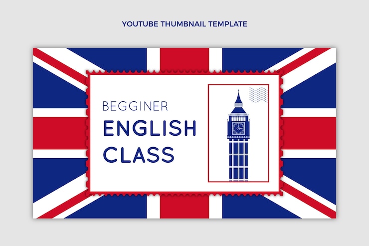 Vector Gratis thumbnail youtube pelajaran bahasa inggris desain datar