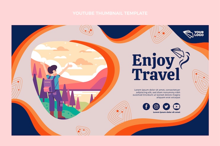 Vector Gratis thumbnail youtube perjalanan desain datar