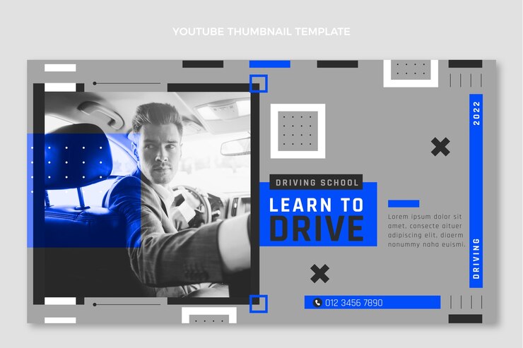 Vector Gratis thumbnail youtube sekolah mengemudi datar
