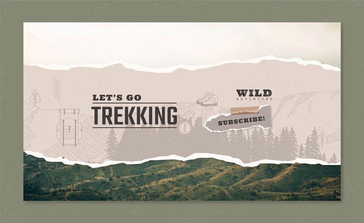 Vector Gratis thumbnail youtube trekking desain datar digambar tangan