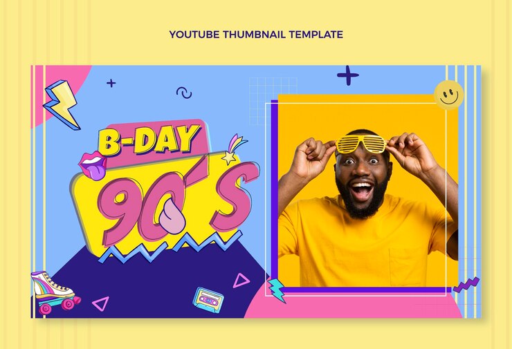 Vector Gratis thumbnail youtube ulang tahun 90-an digambar tangan