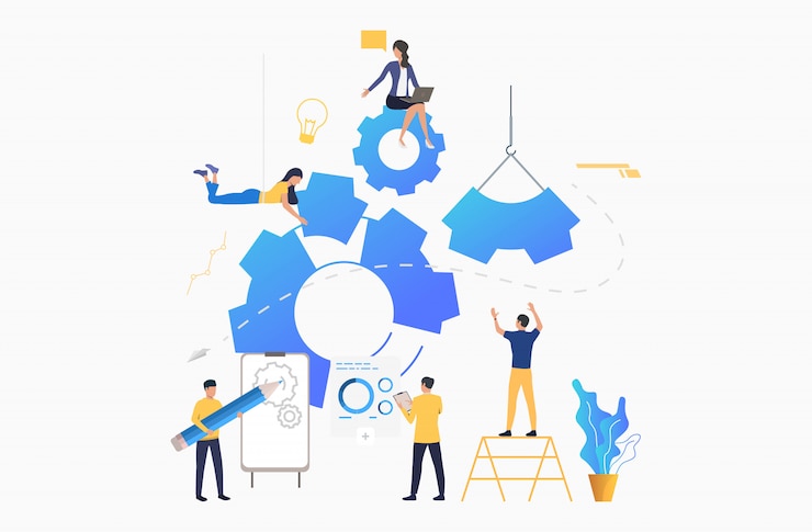 Vector Gratis tim bisnis memasukkan roda gigi ke dalam gerakan