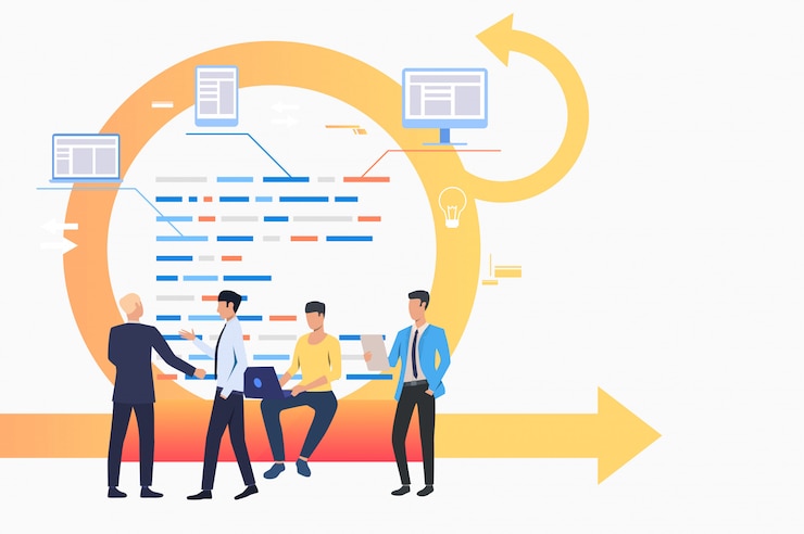 Vector Gratis tim scrum mendiskusikan tugas