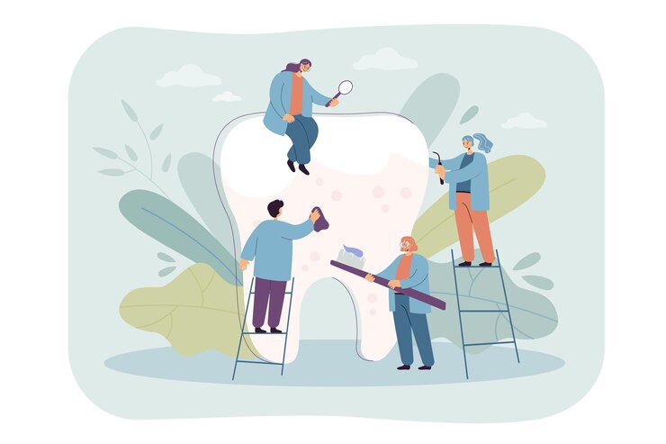 Vector Gratis tiny dentists taking care about huge tooth