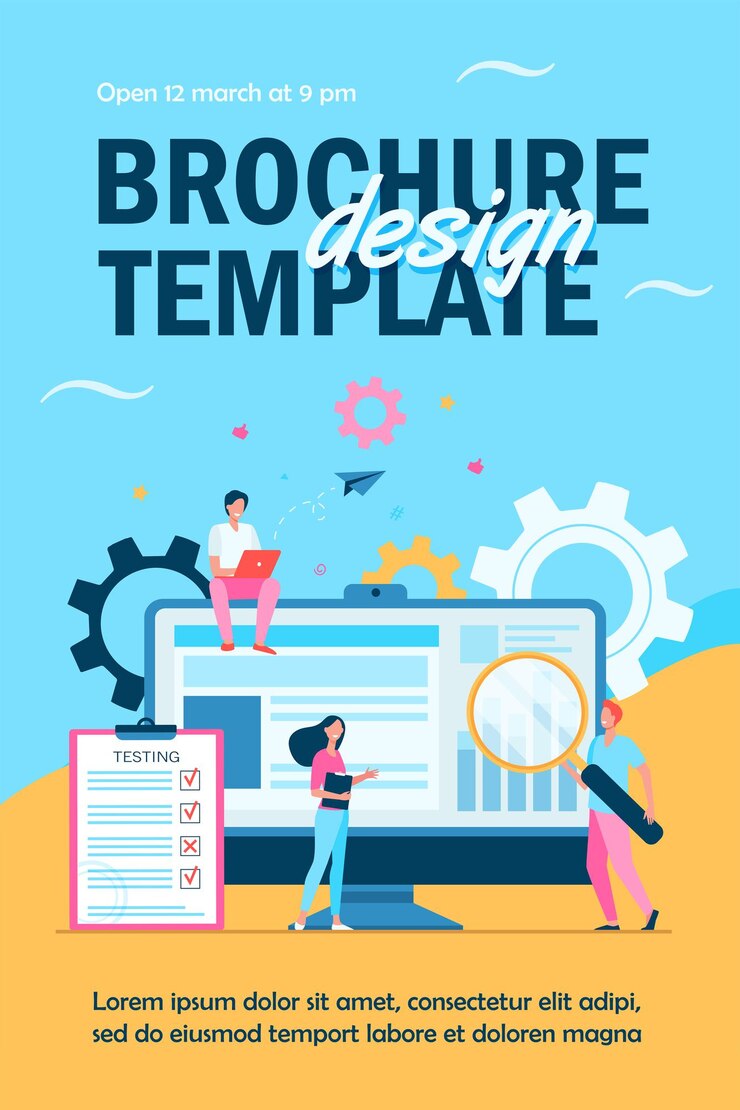 Vector Gratis tiny people testing quality assurance in software isolated flyer template