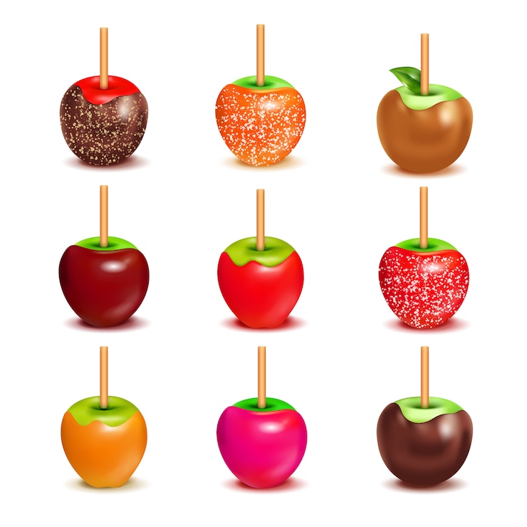 Vector Gratis toffee candy apples assortment set
