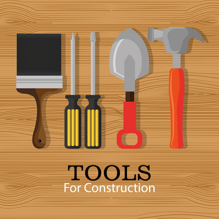 Vector Gratis tools set on wooden table