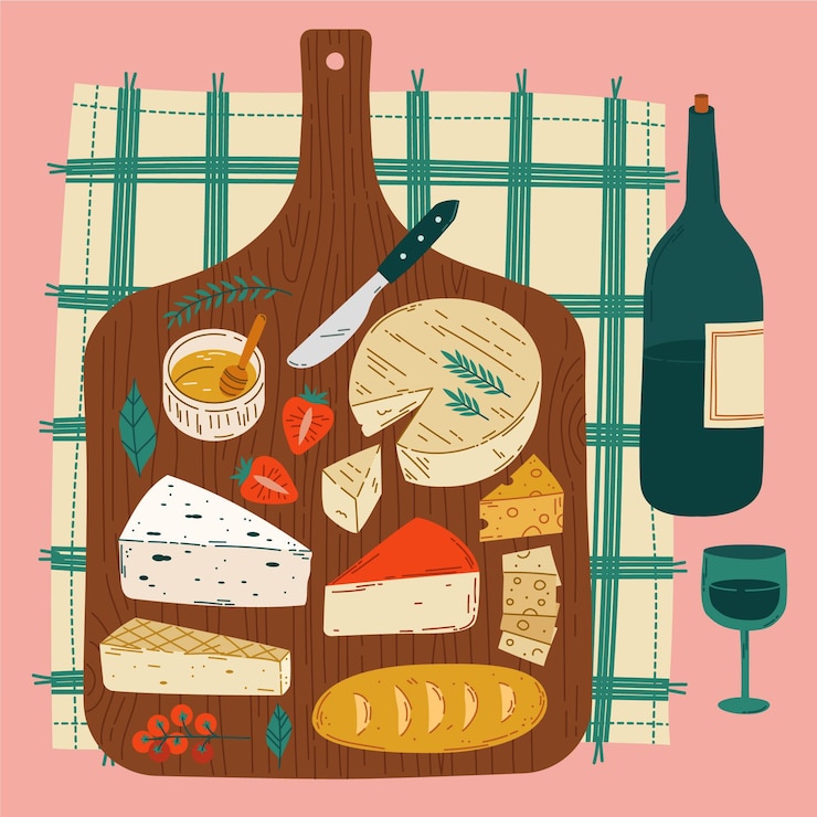 Vector Gratis top view cheeseboard illustrated