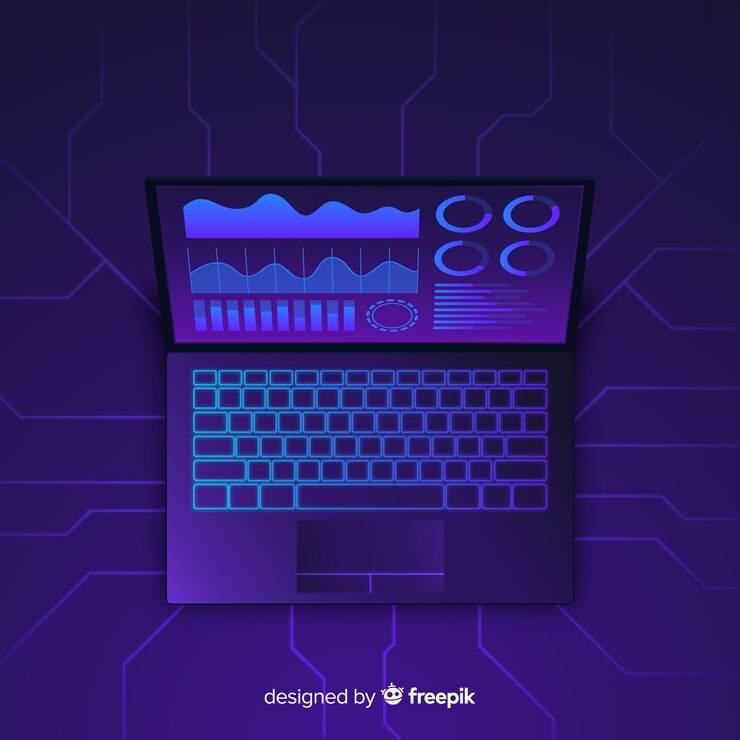 Vector Gratis top view dark laptop background template
