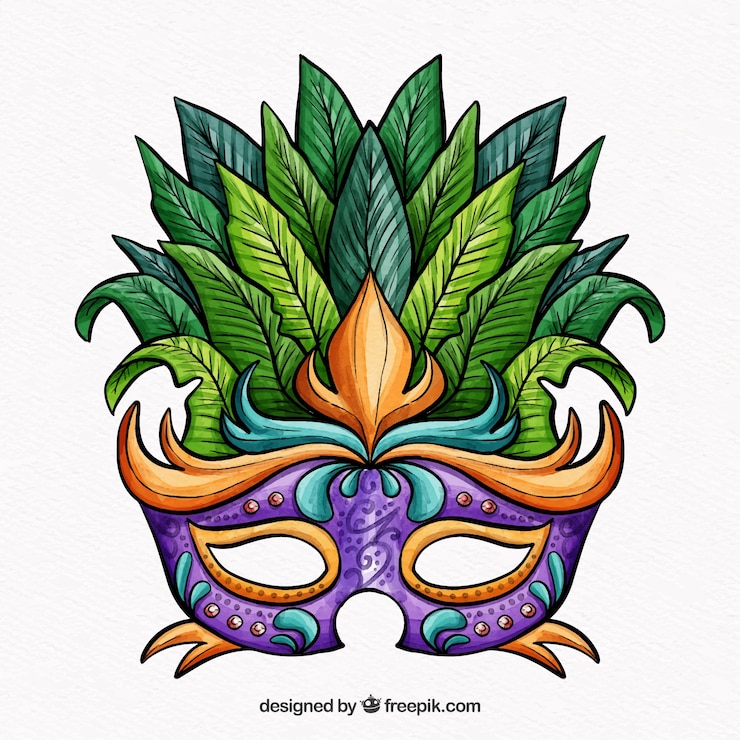 Vector Gratis topeng karnaval warna-warni dengan dedaunan
