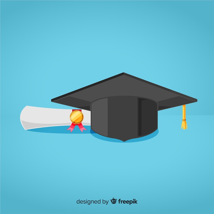 Vector Gratis topi wisuda dan diploma dengan desain datar
