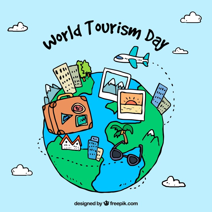 Vector Gratis tourism day, planet earth hand drawn