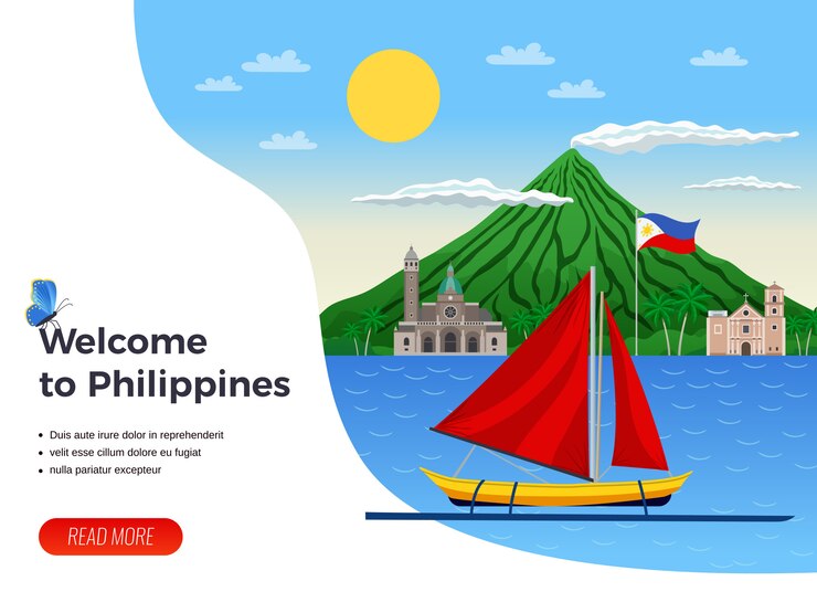 Vector Gratis tourism on philippines sail boat in blue sea landing page