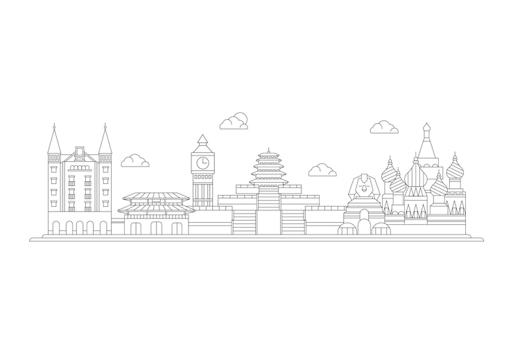 Vector Gratis tourism outline landmarks skyline
