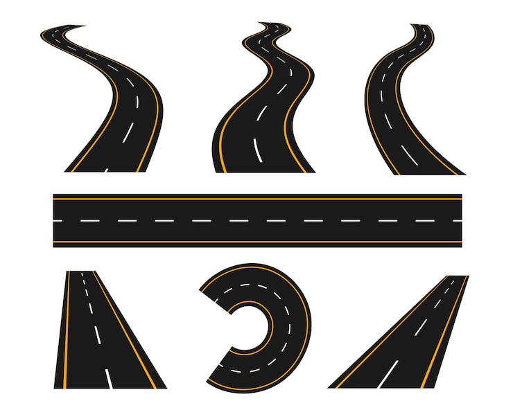 Vector Gratis tracks and winding road curve pathway set