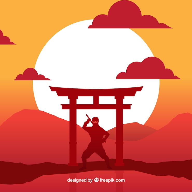 Vector Gratis traditional ninja warrior background with flat design
