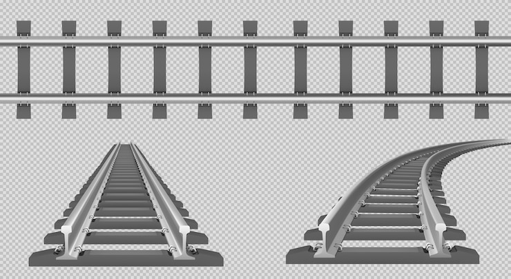 Vector Gratis train track, straight and turn railway in top and perspective view