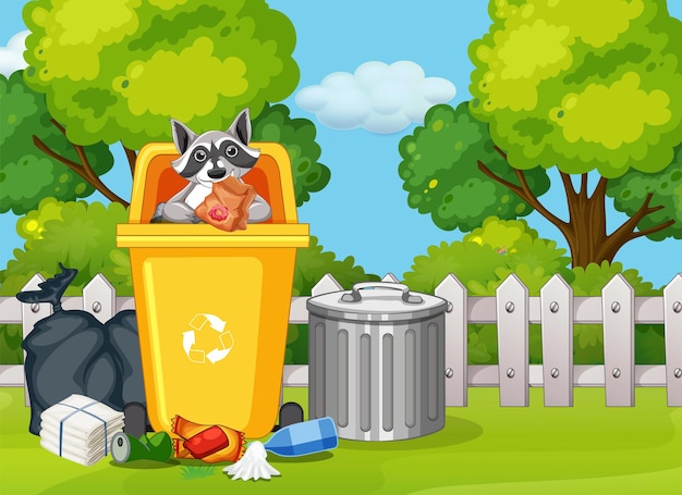 trashcan full of dirty bags and plastic