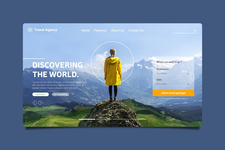 Vector Gratis travel landing page template with image