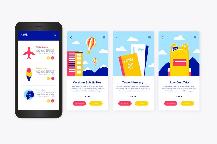 Vector Gratis travel onboarding app screens