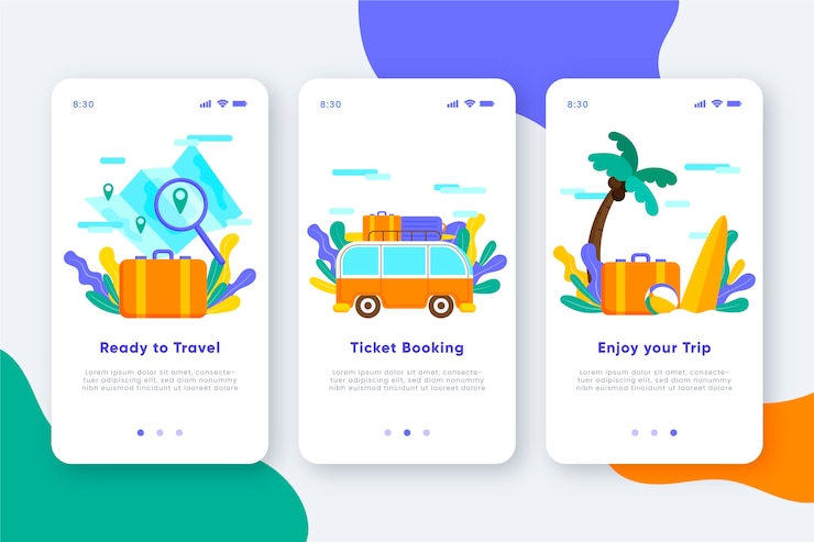 Vector Gratis travel onboarding app screens