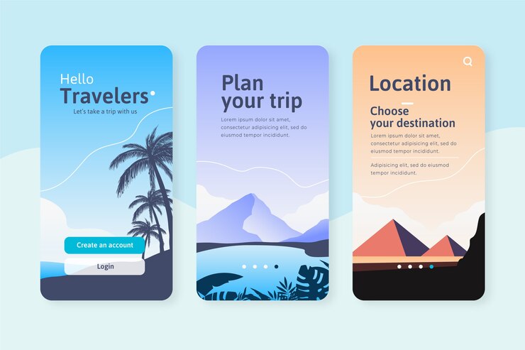 Vector Gratis travel onboarding app screens