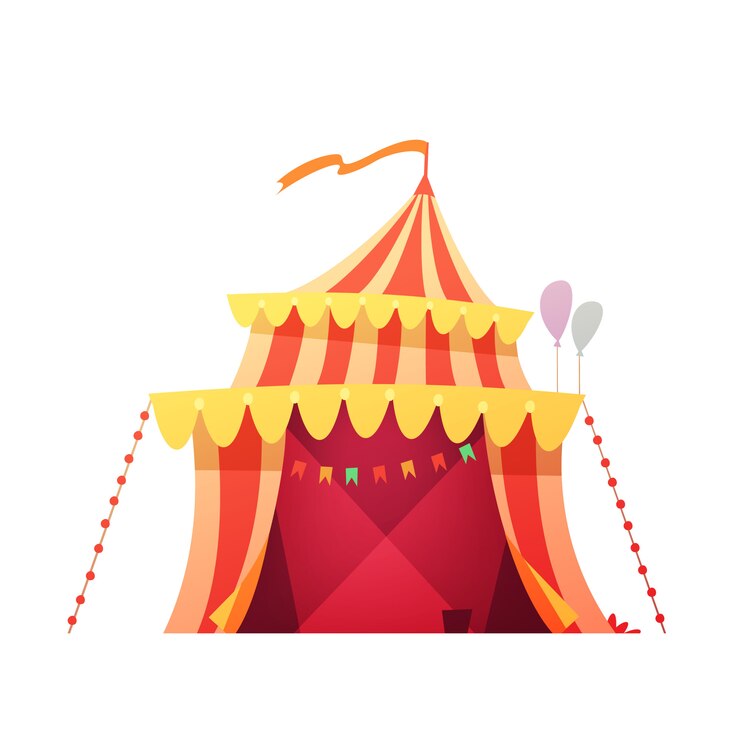 Vector Gratis traveling chapiteau circus red yellow tent in amusement park ready foe show retro cartoon icon illustration vector 