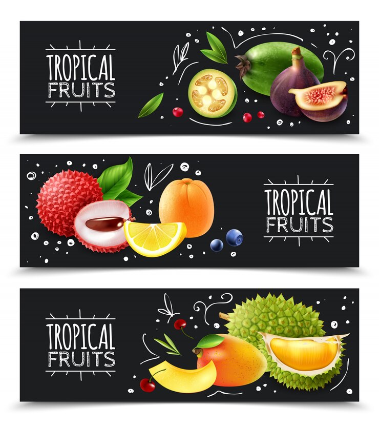 Vector Gratis tropical fruits horizontal banners
