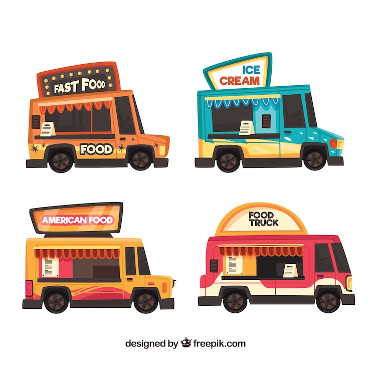 Vector Gratis truk makanan penuh warna dengan gaya modern