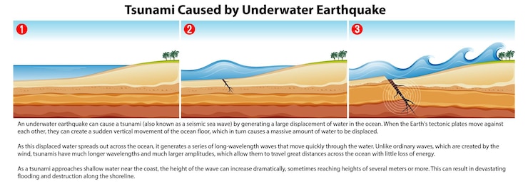 Vector Gratis tsunami caused by underwater earthquake