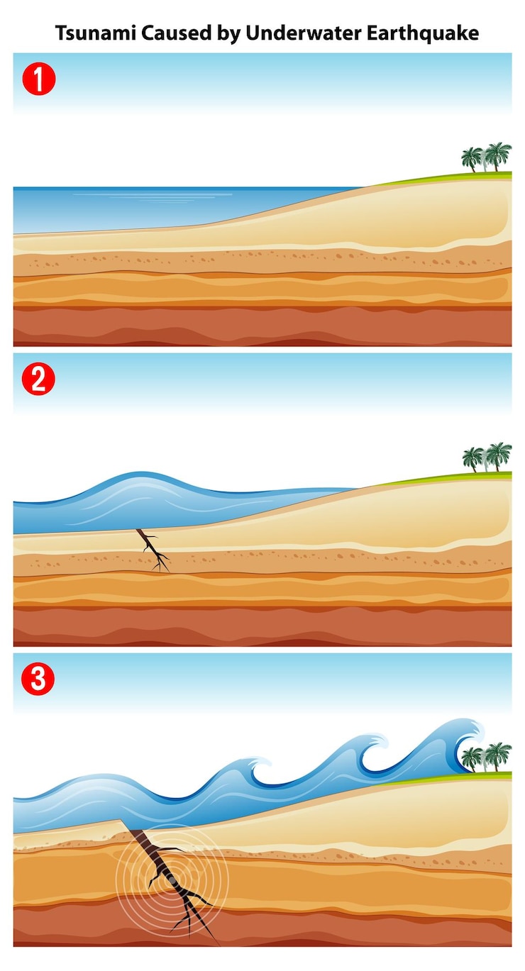Vector Gratis tsunami caused by underwater earthquake