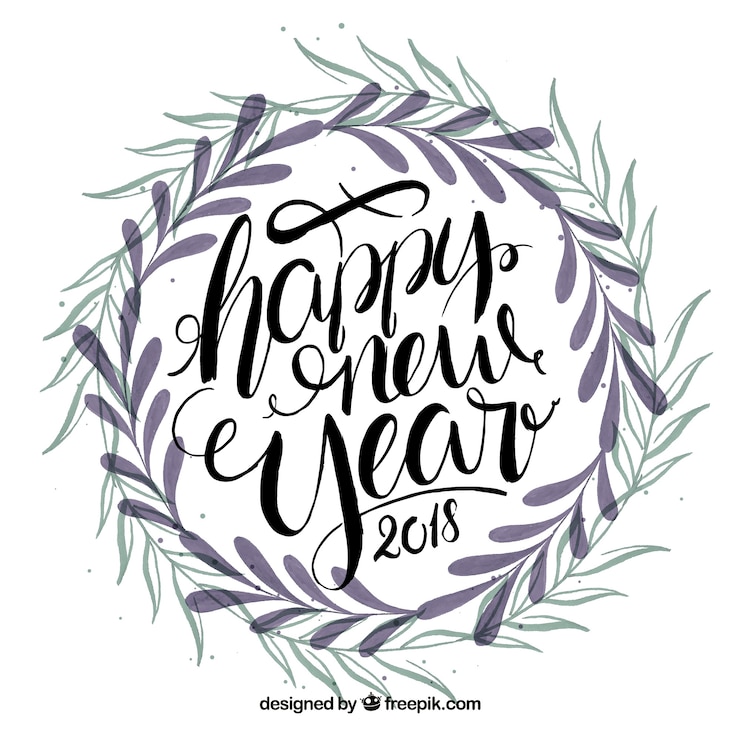 Vector Gratis tulisan selamat tahun baru 2018 dengan mahkota daun