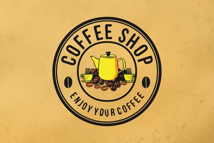 Vector Gratis tumpukan biji kopi dan inspirasi desain logo teko yang diisolasi dengan latar belakang putih