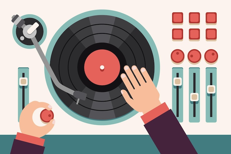 Vector Gratis turntable with dj hands