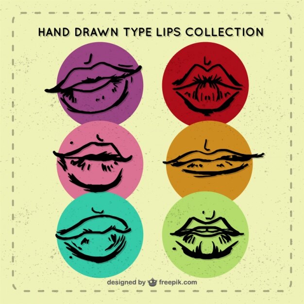 Vector Gratis types of hand drawn lips inside colored circles