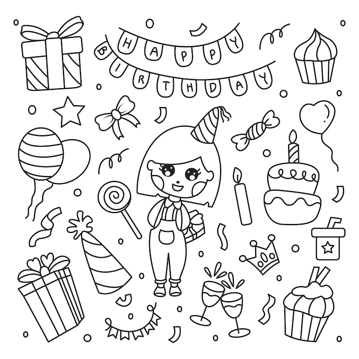 Ulang tahun pesta tangan digambar doodle vektor
