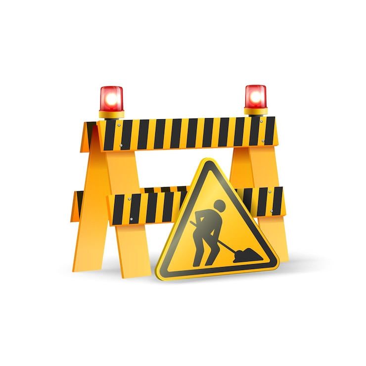 Vector Gratis under construction road repair yellow and black barrier and sign realistic vector illustration