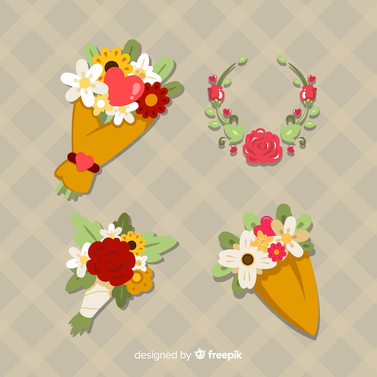Vector Gratis valentine floral wreath and bouquet pack