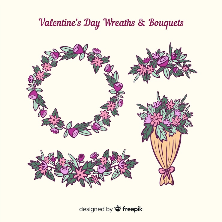 Vector Gratis valentine's day floral wreaths and bouquets