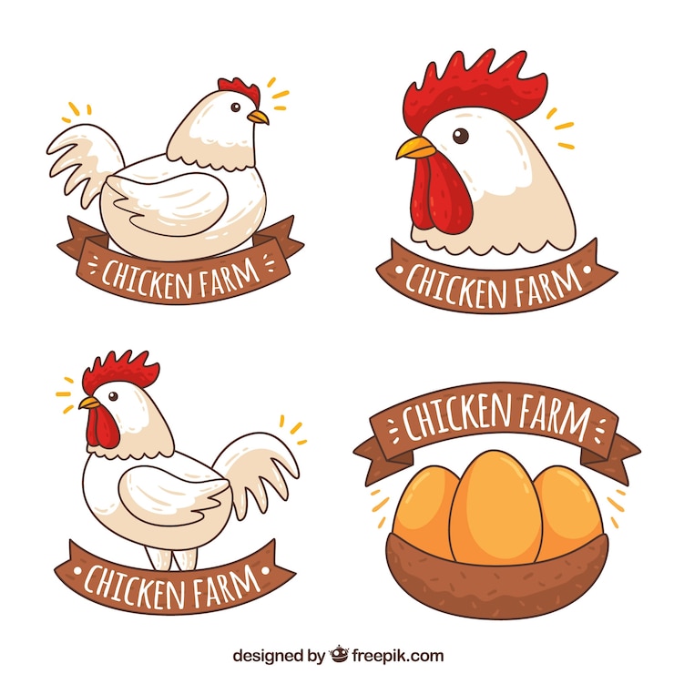 Vector Gratis variety of chicken logos in hand-drawn style